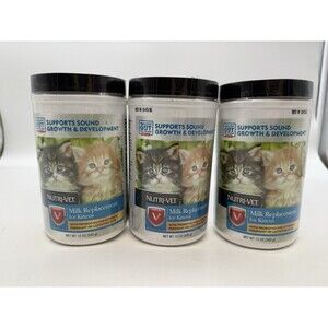 Lot of 3 Nutri-Vet Milk Replacement For Kittens, Powdered Milk, 12oz BB: 12/2026